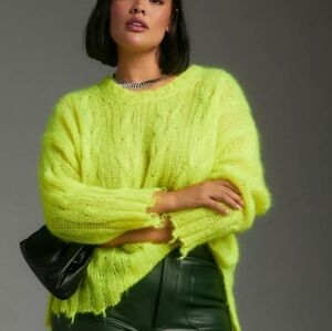 Anthropologie Posey Stitchy Yellow Crewneck Pullover Sweater Size Medium